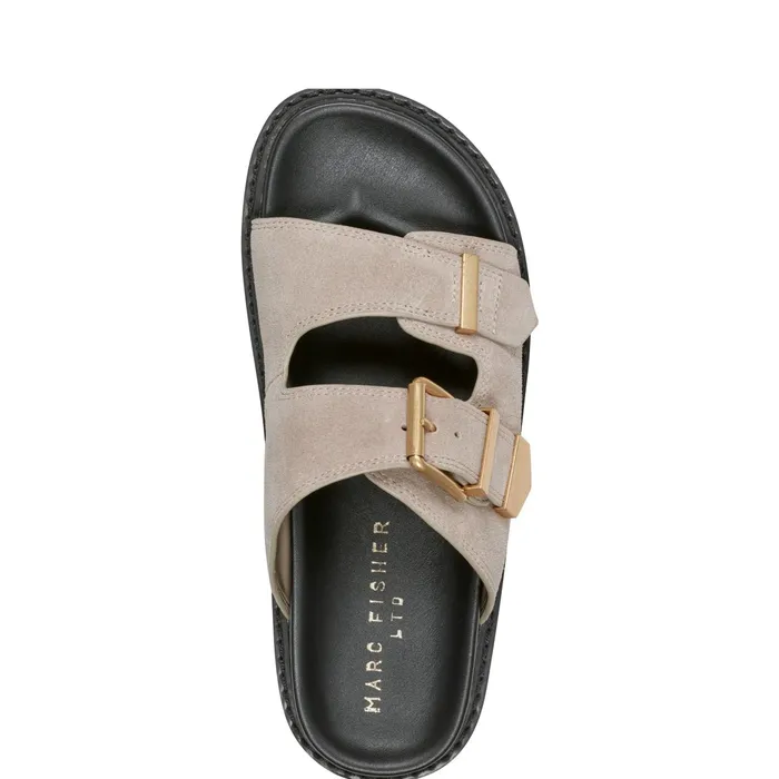 Women Amirra Buckle Slide Sandal Taupe Suede Marc Fisher Mules and Slides