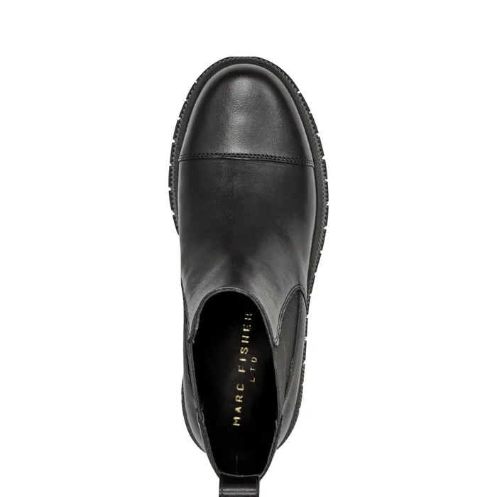 Women Bermida Lug Sole Bootie Black Leather Marc Fisher Boots and Booties