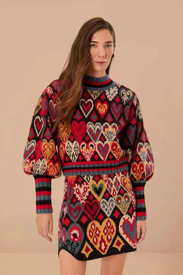 Women Black Hearts Ikat Knit Skirt Hearts Ikat Black FARM Rio Skirts