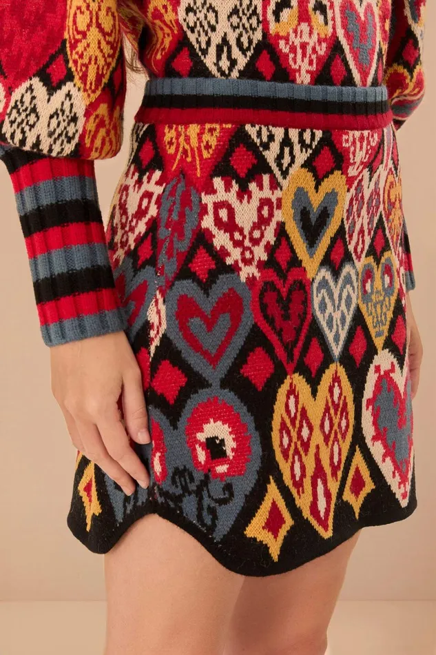 Women Black Hearts Ikat Knit Skirt Hearts Ikat Black FARM Rio Skirts