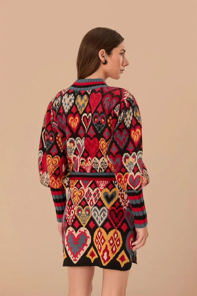 Women Black Hearts Ikat Knit Skirt Hearts Ikat Black FARM Rio Skirts
