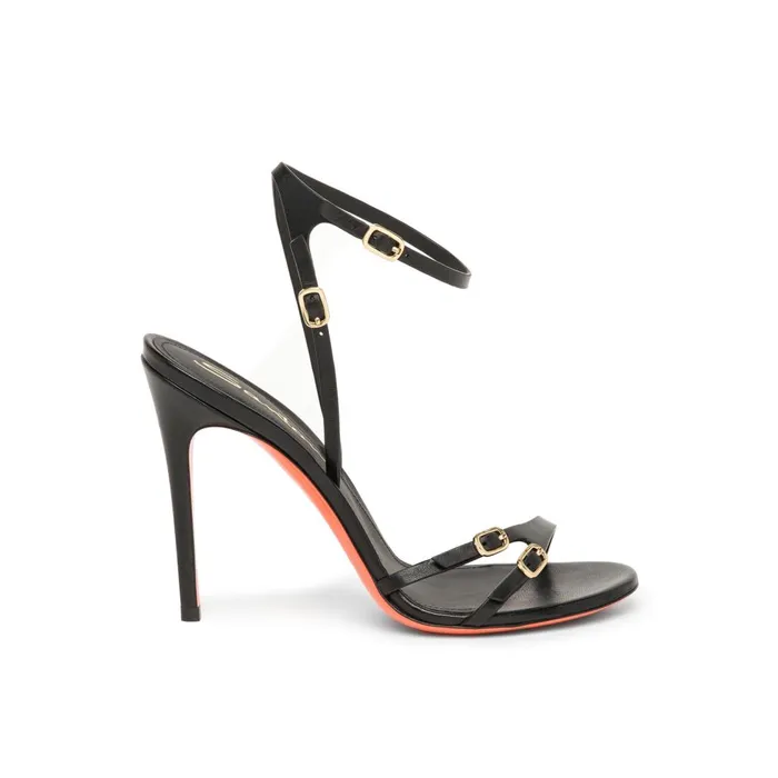 Women Black Leather HighHeel Sandal Santoni Sandals