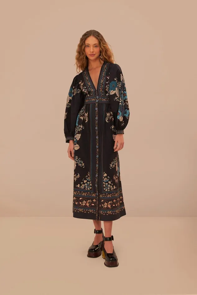 Women Blossom Tapestry Black Midi Dress Blossom Tapestry Black FARM Rio Midi Dresses Women Blossom Tapestry Black Midi Dress Blossom Tapestry Black FARM Rio Midi Dresses