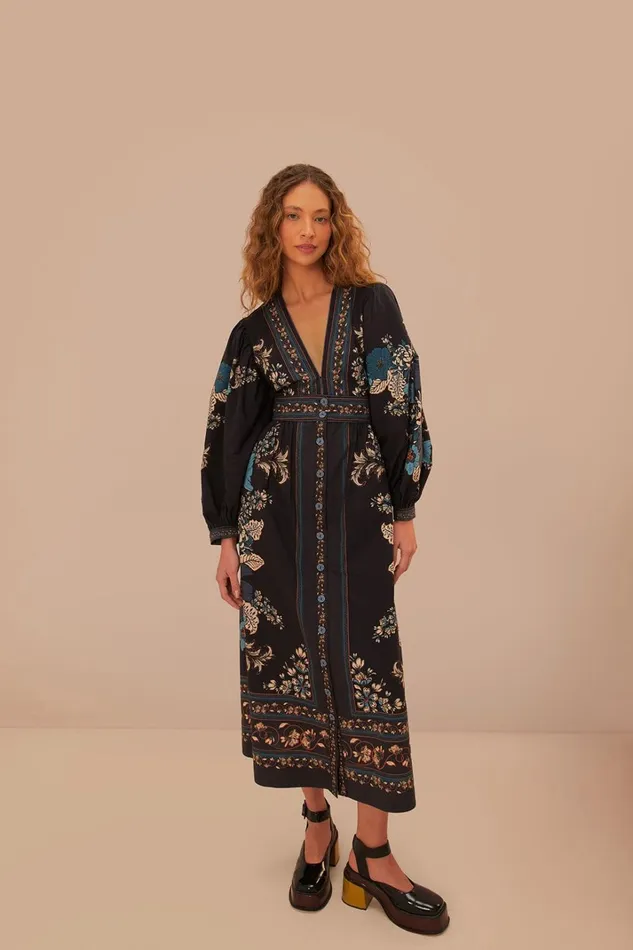 Women Blossom Tapestry Black Midi Dress Blossom Tapestry Black FARM Rio Midi Dresses