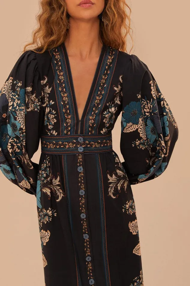 Women Blossom Tapestry Black Midi Dress Blossom Tapestry Black FARM Rio Midi Dresses