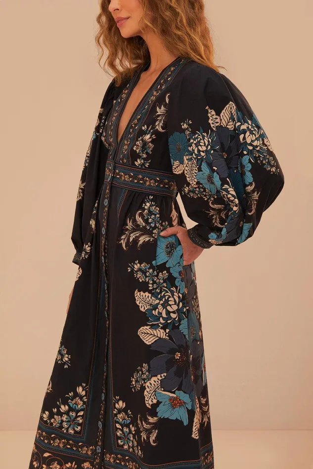 Women Blossom Tapestry Black Midi Dress Blossom Tapestry Black FARM Rio Midi Dresses
