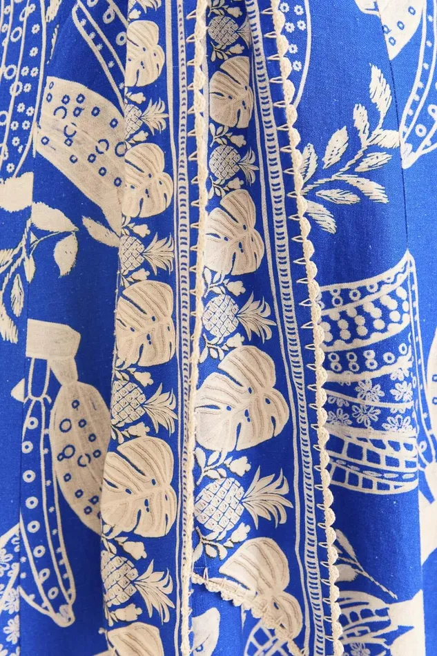 Women Blue Lace Banana Midi Dress Lace Bananas Navy Blue FARM Rio Midi Dresses