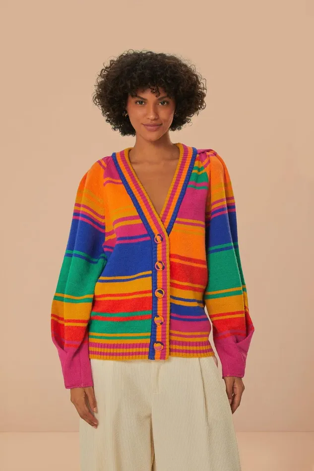 Women Bold Stripes Knit Cardigan Bold Stripes FARM Rio Cardigans