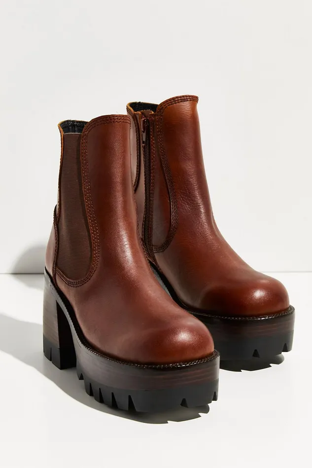 Women Boots Free People Preston Platform Ankle Boots Cognac