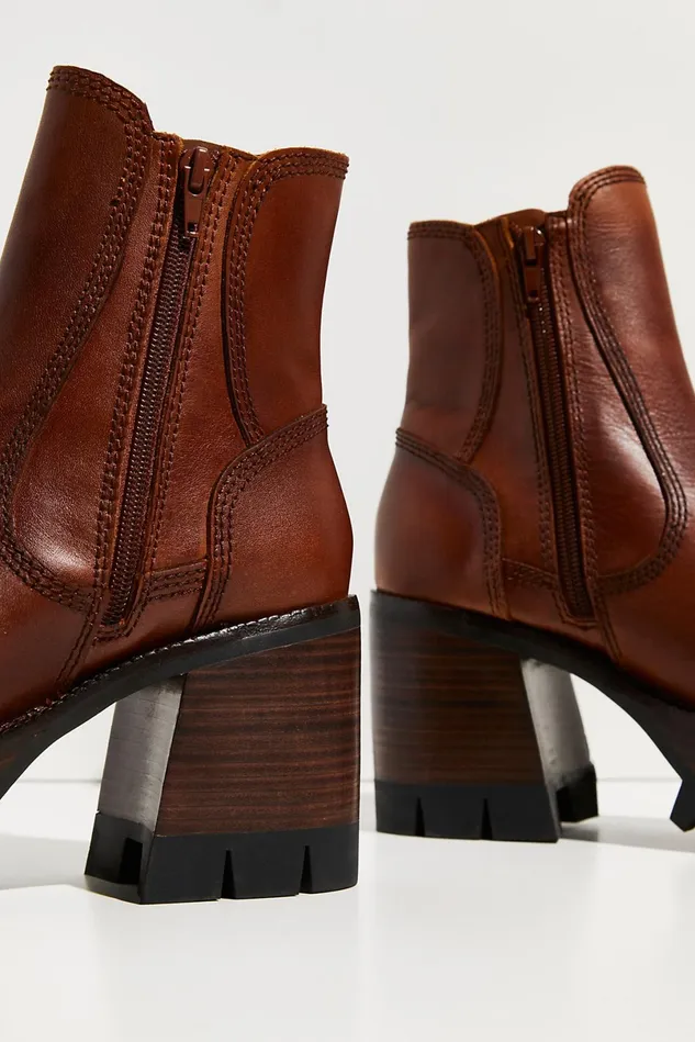 Women Boots Free People Preston Platform Ankle Boots Cognac