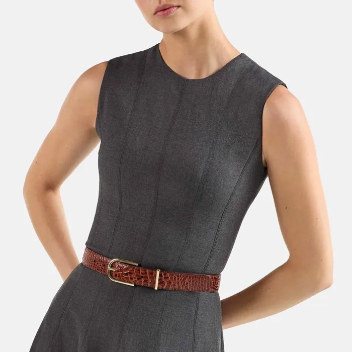 Women Brahmin Belts Medium Leather Gold Buckle Belt Pecan Classic Croc