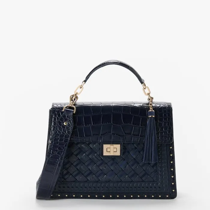 Women Brahmin Satchels Hallie Navy Alamere