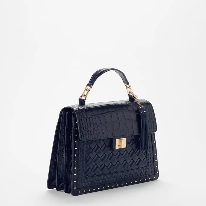Women Brahmin Satchels Hallie Navy Alamere