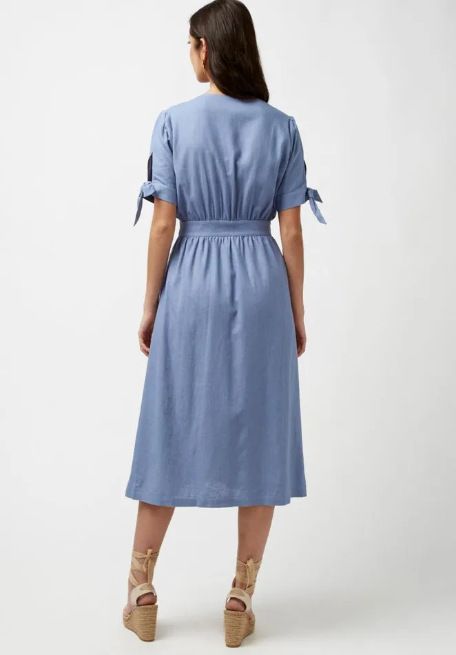 Women Buttoned Linen Navy Mariposa Dress Navy Buffalo David Bitton Dresses and Jumpsuits