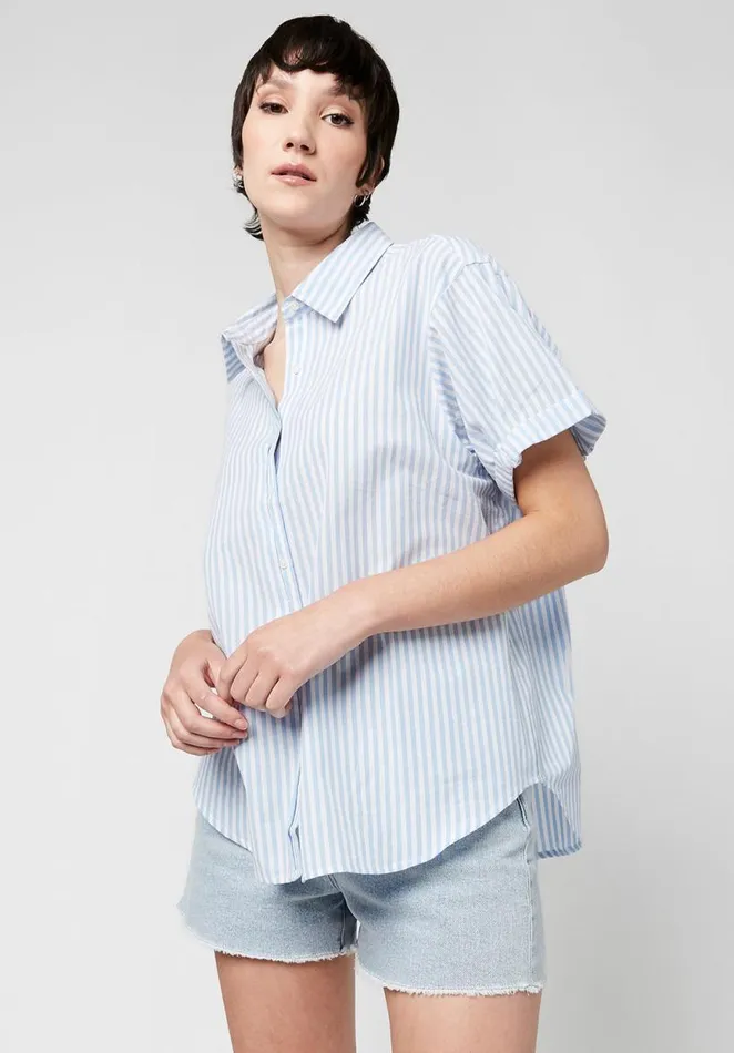Women Candy Stripe Leonora Blouse Bluewht Stripe Buffalo David Bitton Blouses