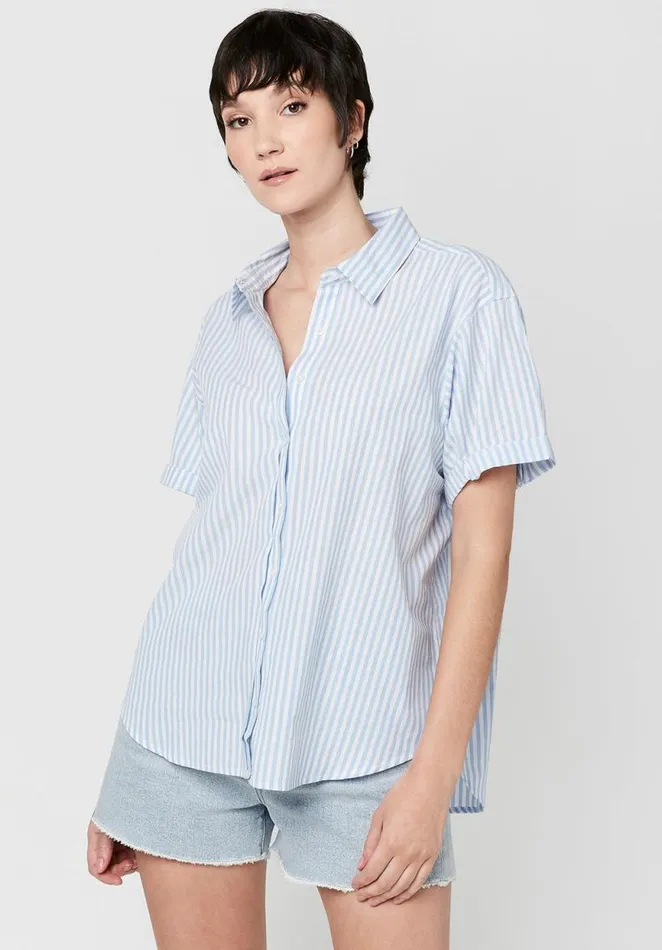Women Candy Stripe Leonora Blouse Bluewht Stripe Buffalo David Bitton Blouses