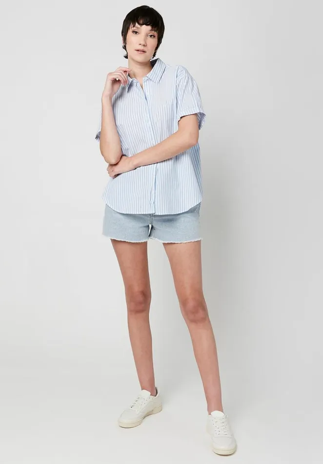 Women Candy Stripe Leonora Blouse Bluewht Stripe Buffalo David Bitton Blouses