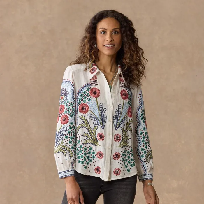 Women Canyon Sunset Shirt Petite Tapestry Blue Sundance Catalog Petite Styles