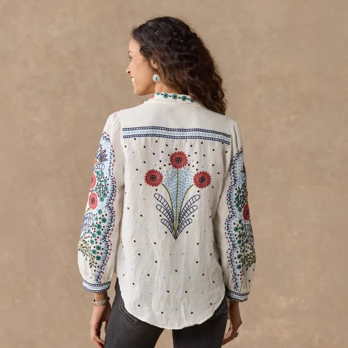 Women Canyon Sunset Shirt Petite Tapestry Blue Sundance Catalog Petite Styles