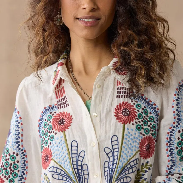 Women Canyon Sunset Shirt Petite Tapestry Blue Sundance Catalog Petite Styles