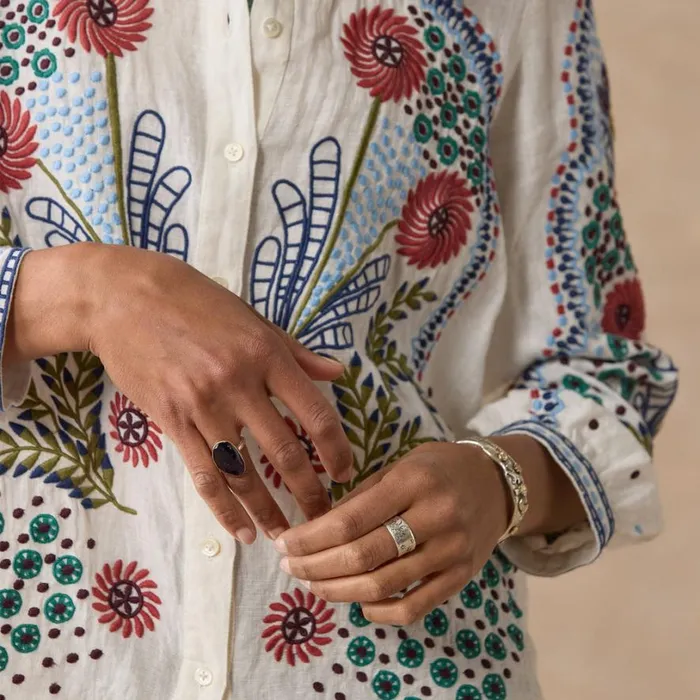 Women Canyon Sunset Shirt Petite Tapestry Blue Sundance Catalog Petite Styles