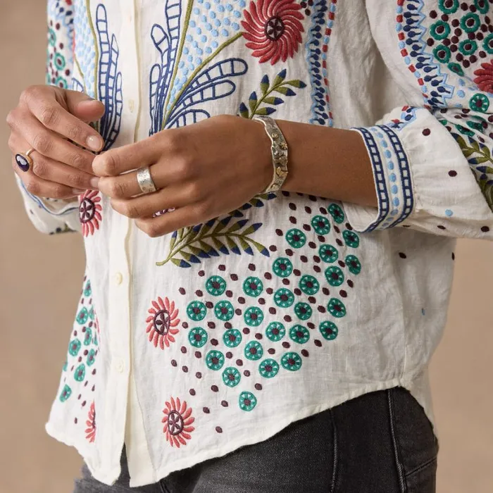 Women Canyon Sunset Shirt Petite Tapestry Blue Sundance Catalog Petite Styles