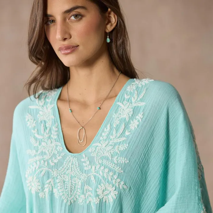 Women Christa Embroidered Coverup Turquoise Sundance Catalog Swimwear