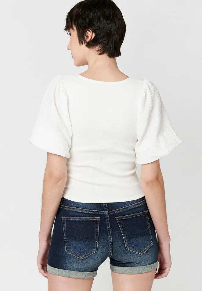 Women Clotilde Mixed Media Vneck Top White Buffalo David Bitton Tops and Tees