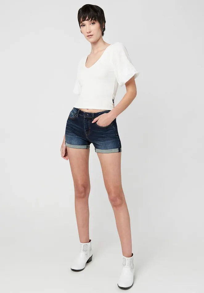 Women Clotilde Mixed Media Vneck Top White Buffalo David Bitton Tops and Tees