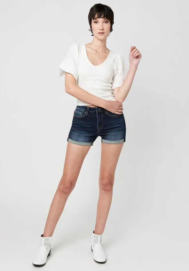 Women Clotilde Mixed Media Vneck Top White Buffalo David Bitton Tops and Tees