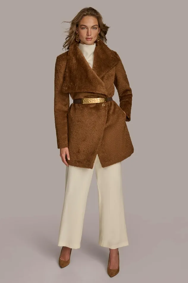Women Coats And Jackets Donna Karan FAUX FUR JACKET Tobacco