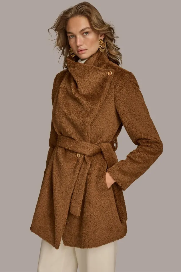 Women Coats And Jackets Donna Karan FAUX FUR JACKET Tobacco