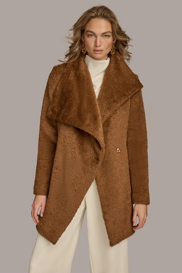 Women Coats And Jackets Donna Karan FAUX FUR JACKET Tobacco
