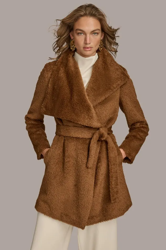 Women Coats And Jackets Donna Karan FAUX FUR JACKET Tobacco