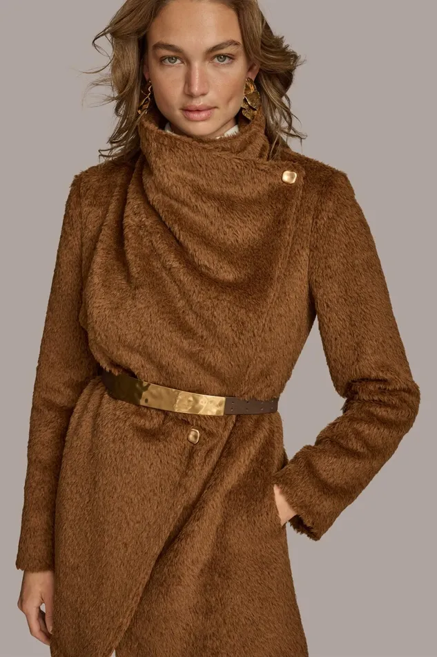 Women Coats And Jackets Donna Karan FAUX FUR JACKET Tobacco