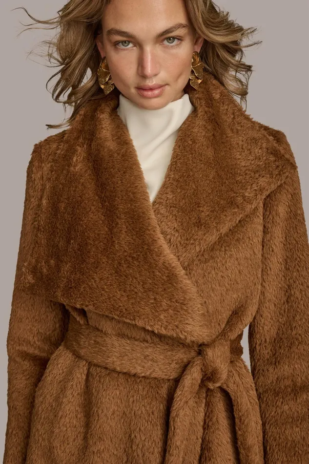 Women Coats And Jackets Donna Karan FAUX FUR JACKET Tobacco
