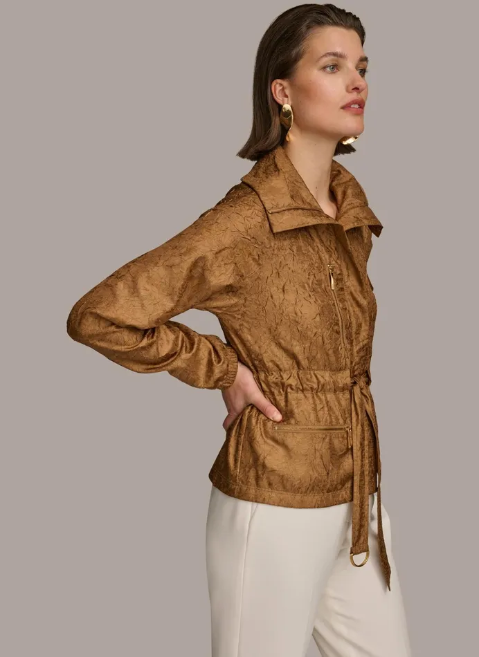 Women Coats And Jackets Donna Karan TEXTURE BELTED WRAP JACKET Bronze