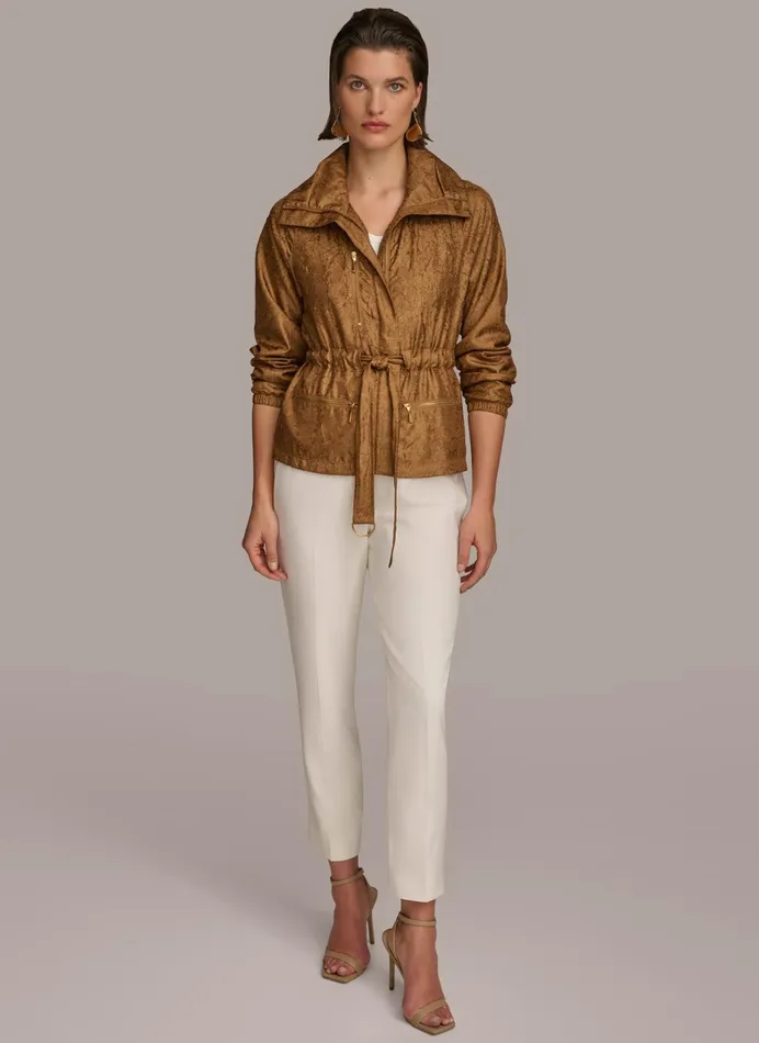 Women Coats And Jackets Donna Karan TEXTURE BELTED WRAP JACKET Bronze