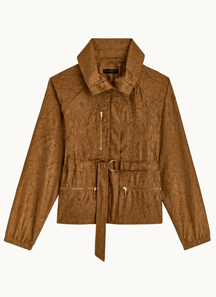 Women Coats And Jackets Donna Karan TEXTURE BELTED WRAP JACKET Bronze
