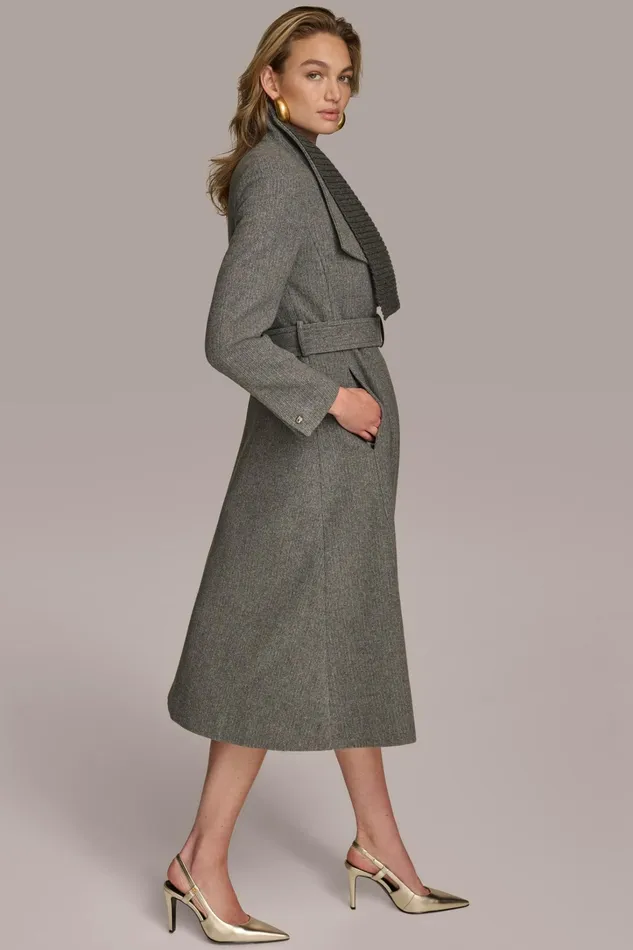 Women Coats And Jackets Donna Karan WOOL COAT Steel