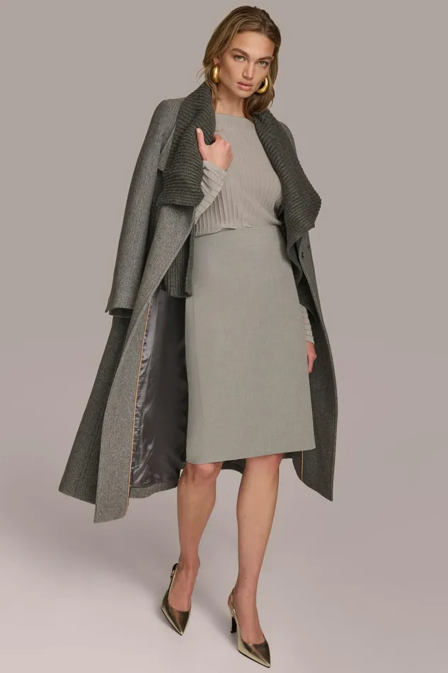 Women Coats And Jackets Donna Karan WOOL COAT Steel