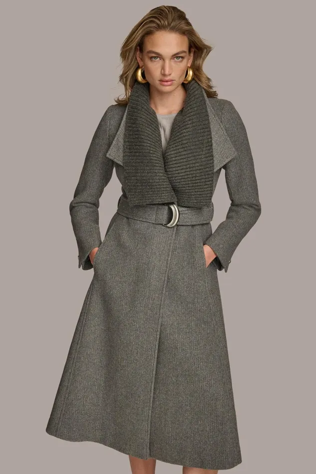 Women Coats And Jackets Donna Karan WOOL COAT Steel
