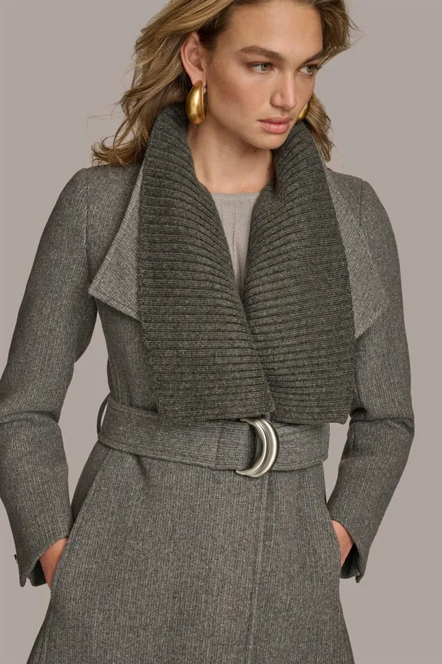 Women Coats And Jackets Donna Karan WOOL COAT Steel