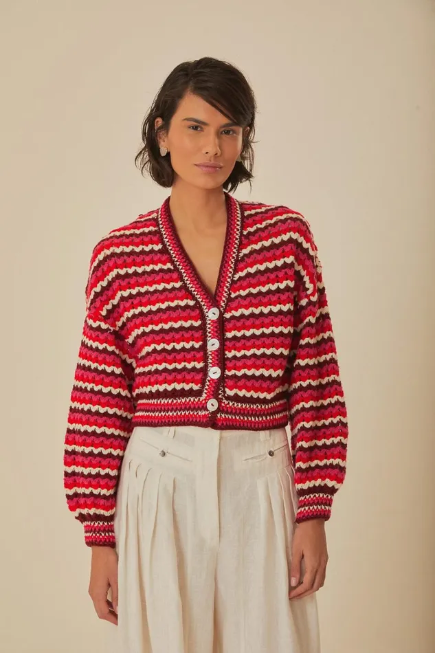 Women Colorful Stripes Crochet Cardigan Colorful Stripes FARM Rio Cardigans