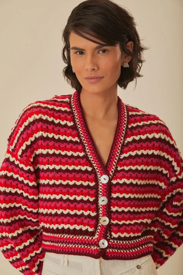 Women Colorful Stripes Crochet Cardigan Colorful Stripes FARM Rio Cardigans