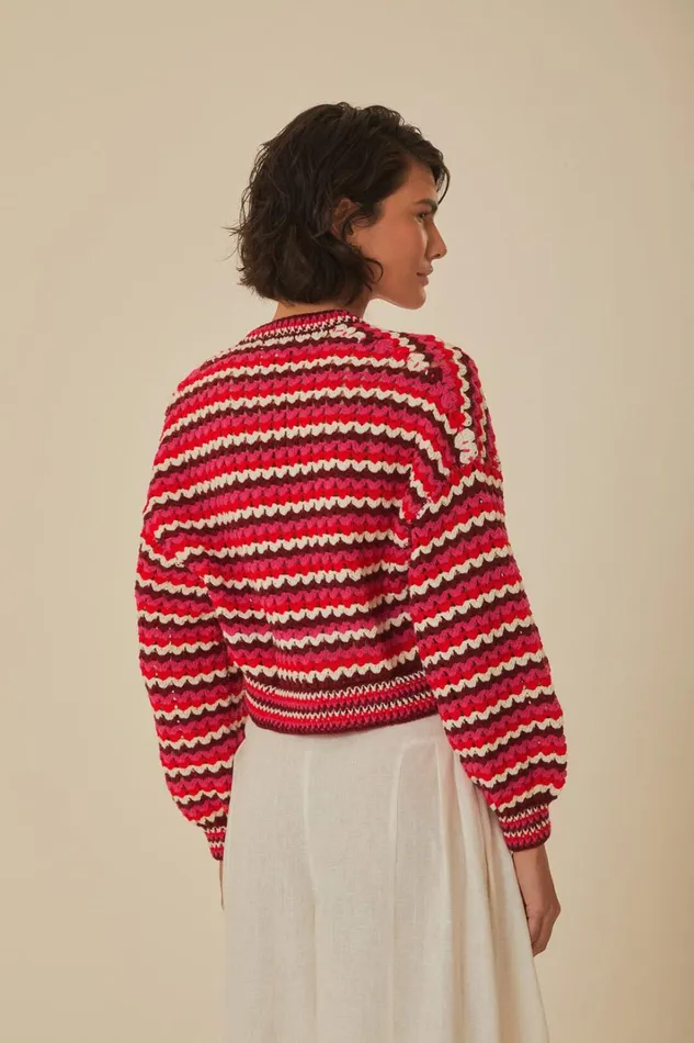 Women Colorful Stripes Crochet Cardigan Colorful Stripes FARM Rio Cardigans