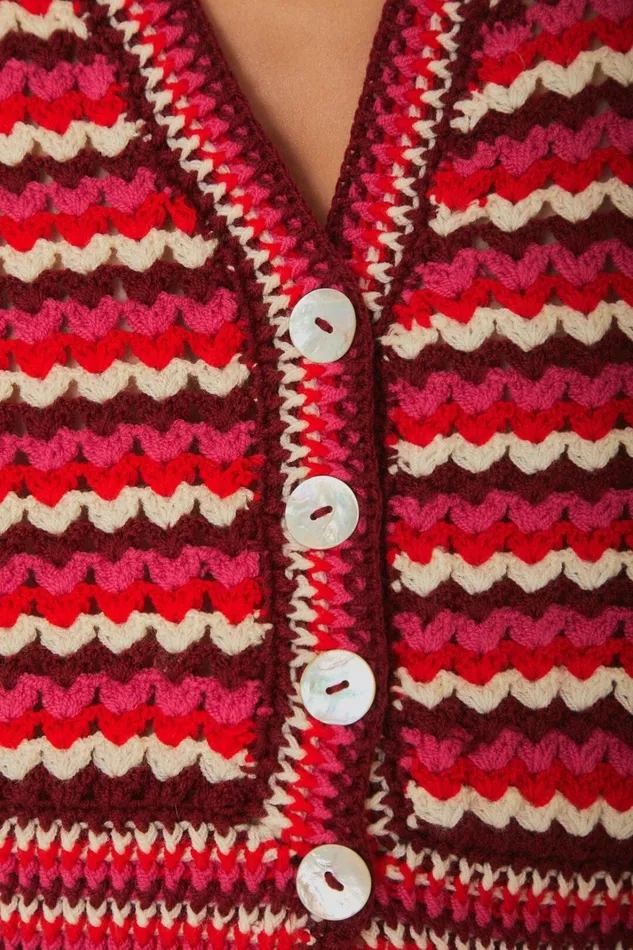 Women Colorful Stripes Crochet Cardigan Colorful Stripes FARM Rio Cardigans