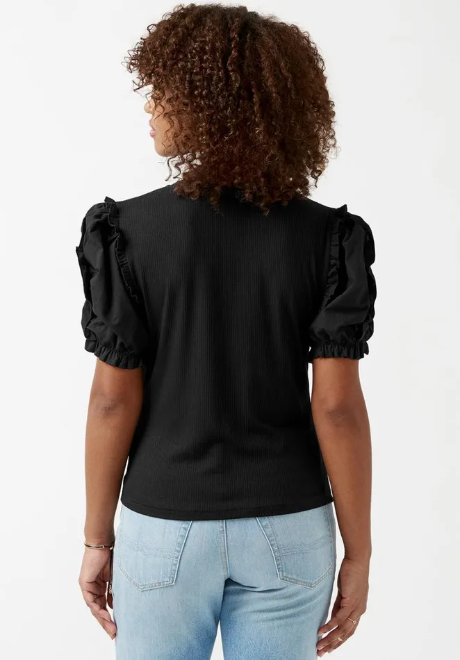 Women Corey Black Mixed Media Womens Top Black Buffalo David Bitton Tops and Tees