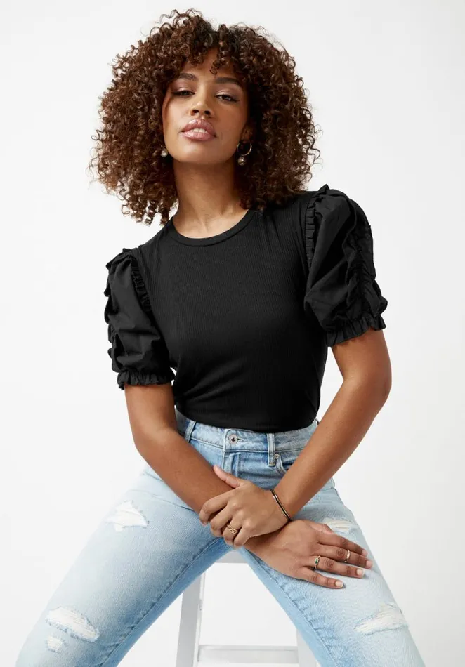 Women Corey Black Mixed Media Womens Top Black Buffalo David Bitton Tops and Tees