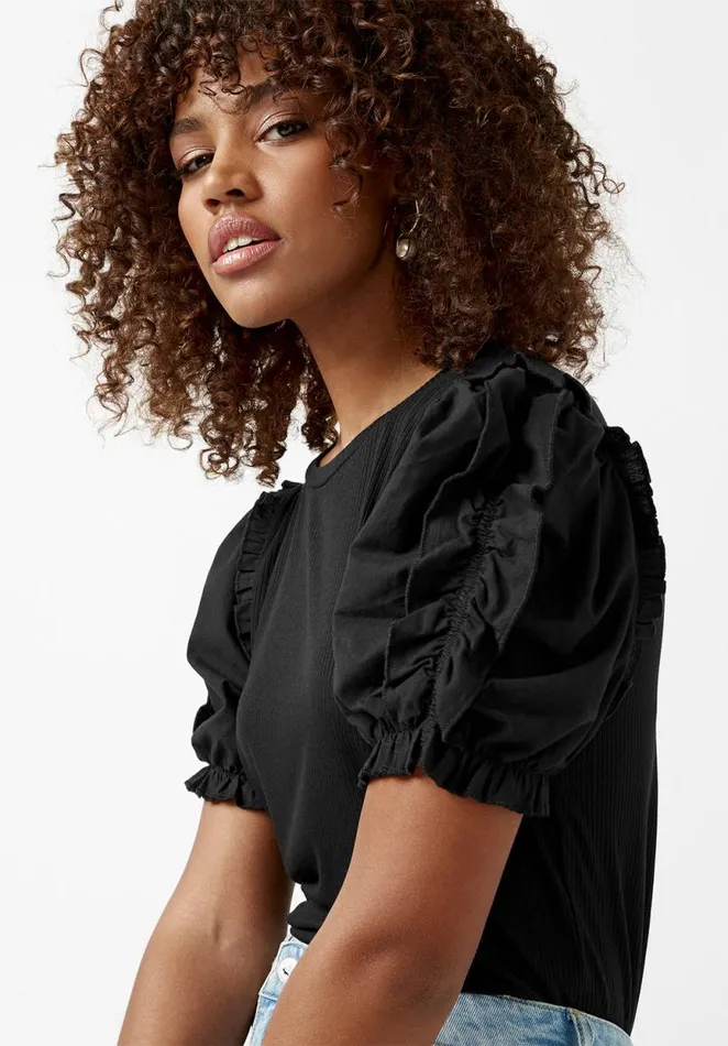 Women Corey Black Mixed Media Womens Top Black Buffalo David Bitton Tops and Tees